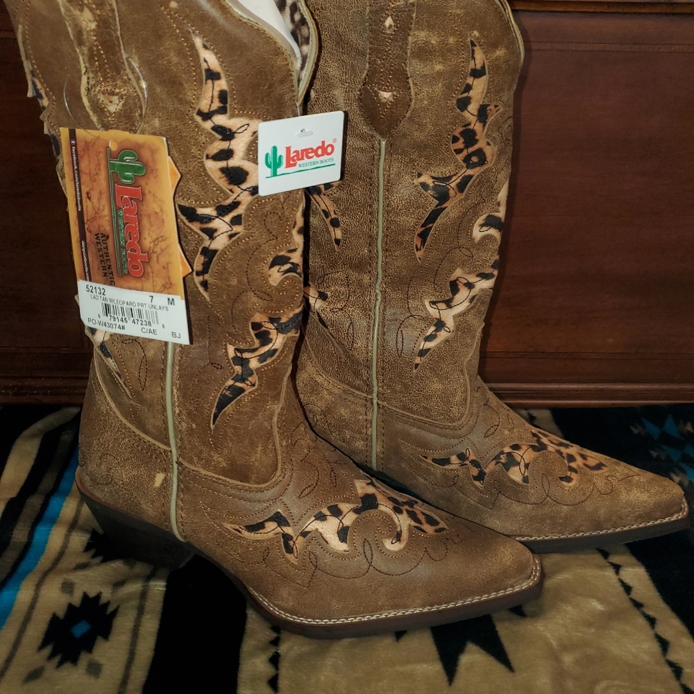 Laredo tan with leopard inlay western boots